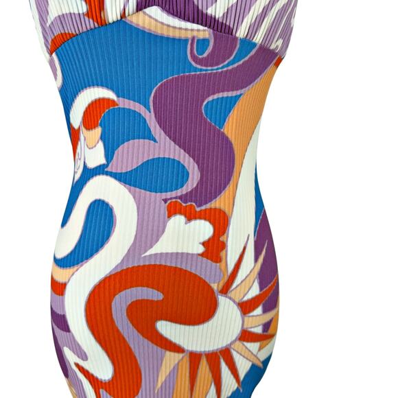 Forever 21 Bodycon Retro Swirl Psychedelic Dress SMALL SOFT! Adjustable Rave - Picture 2 of 9